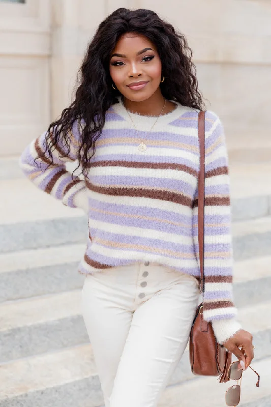 Trying Everything Purple And Brown Fuzzy Striped Sweater FINAL SALE