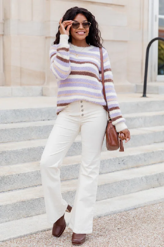 Trying Everything Purple And Brown Fuzzy Striped Sweater FINAL SALE