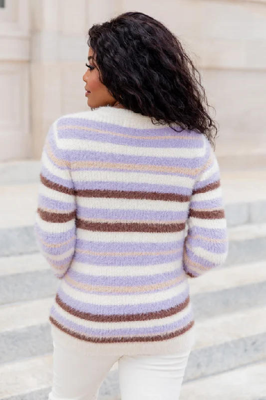 Trying Everything Purple And Brown Fuzzy Striped Sweater FINAL SALE