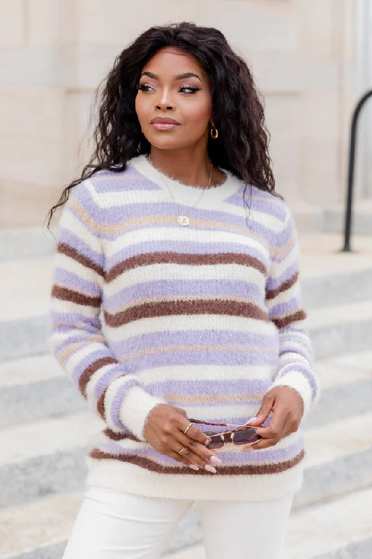 Trying Everything Purple And Brown Fuzzy Striped Sweater FINAL SALE