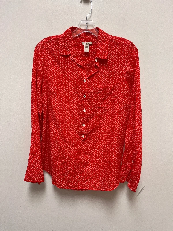 Red & White Blouse Long Sleeve J. Crew, Size Xs