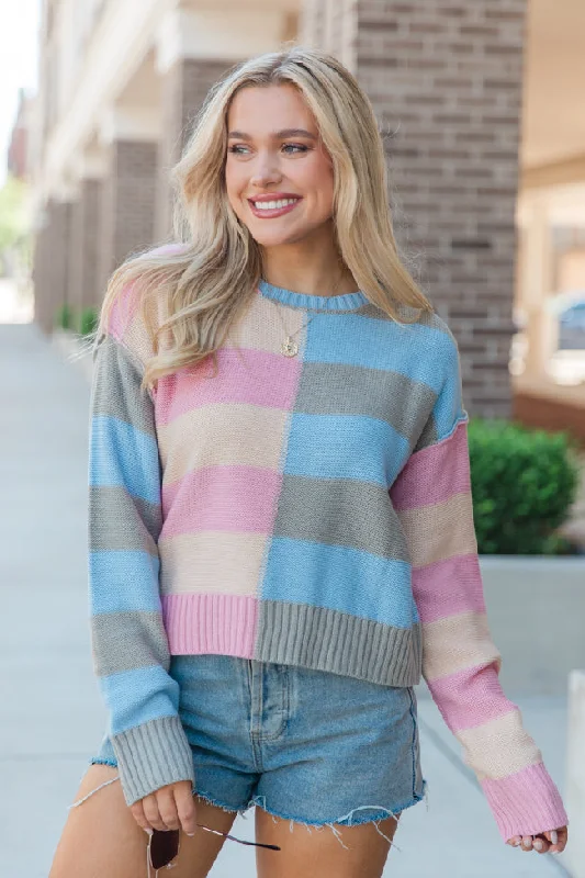 Take Your Time Mauve and Sage Color Block Striped Crop Sweater