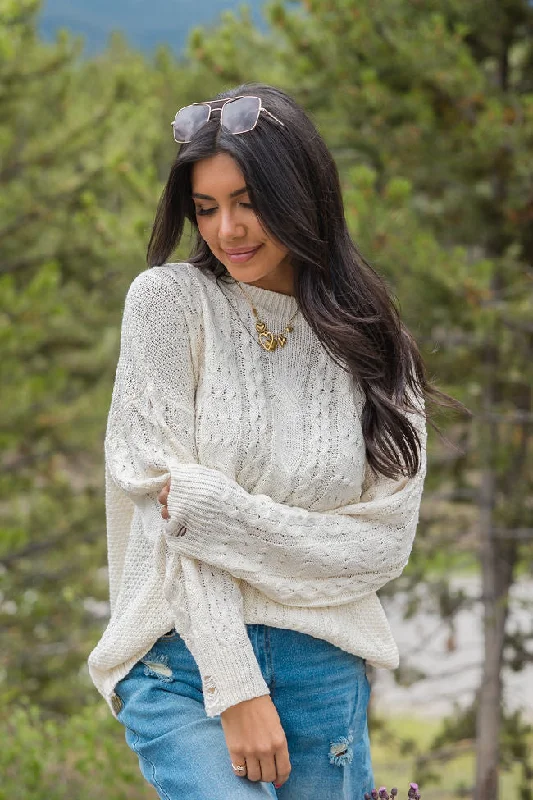 That's The Spirit Ivory Cable Detail Oversized Sweater