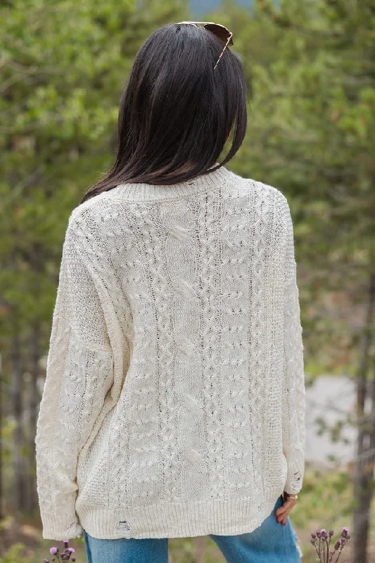 That's The Spirit Ivory Cable Detail Oversized Sweater