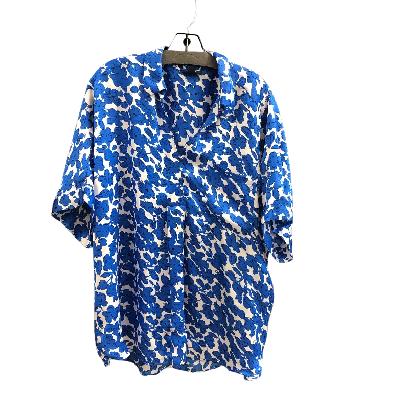 Top Short Sleeve By Alfani In Blue & White, Size: 2x