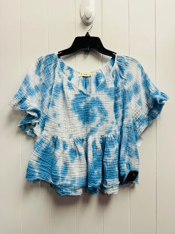 Top Short Sleeve By Clothes Mentor In Blue & White, Size: M