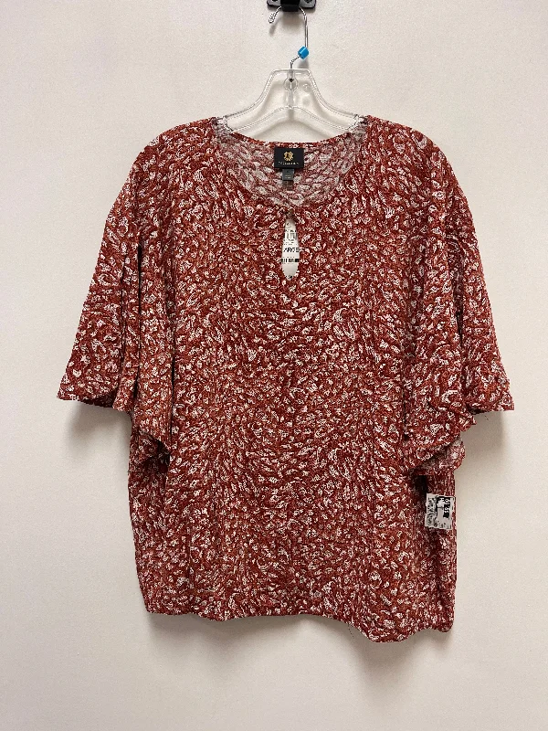 Top Short Sleeve By Jm Collections In Brown, Size: Xl