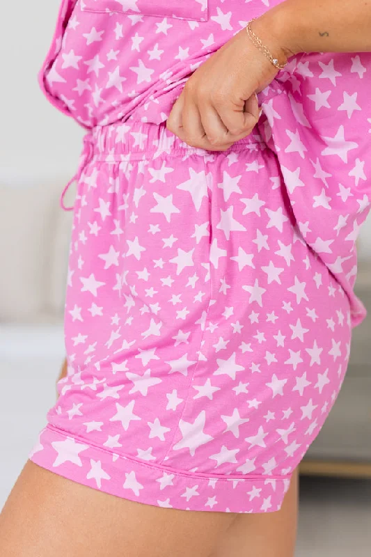 Under The Stars Pink Tonal Stars Bamboo Pajama Shorts