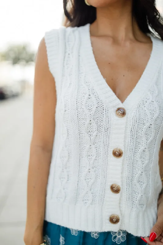 Weather It Together Ivory Cable Knit Sweater Vest