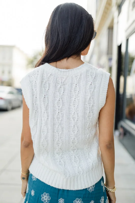 Weather It Together Ivory Cable Knit Sweater Vest