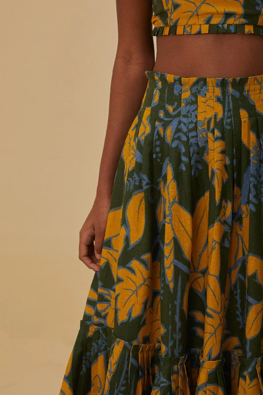 Green Foliage Sketch Lenzing™ Ecovero™ Euroflax™ Midi Skirt