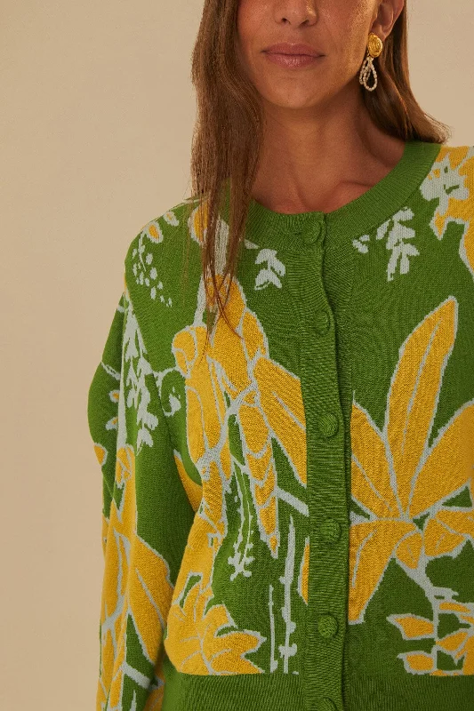 Green Foliage Sketch Knit Cardigan