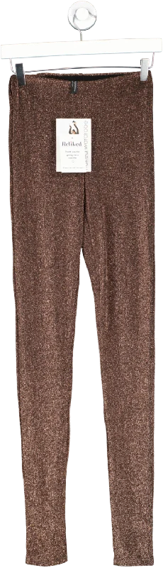 Naked Wardrobe Brown Glitter Leggings UK M