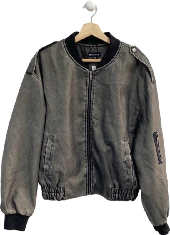 PrettyLittleThing Grey Distressed Zip Detail Bomber Jacket UK 12