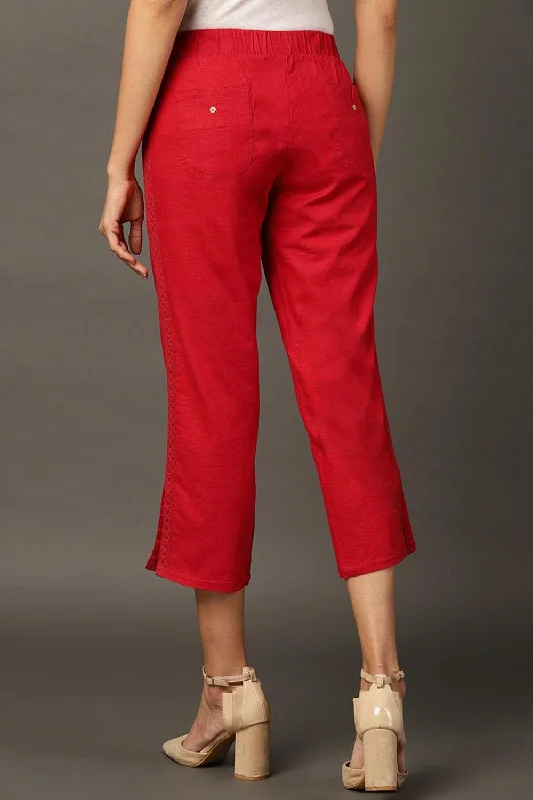 Red Regular Plain Designer Capri