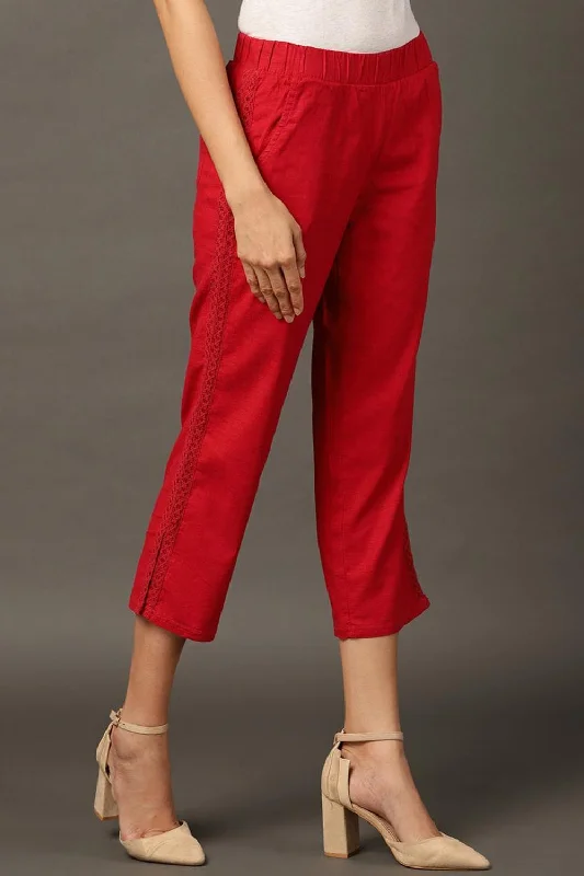 Red Regular Plain Designer Capri