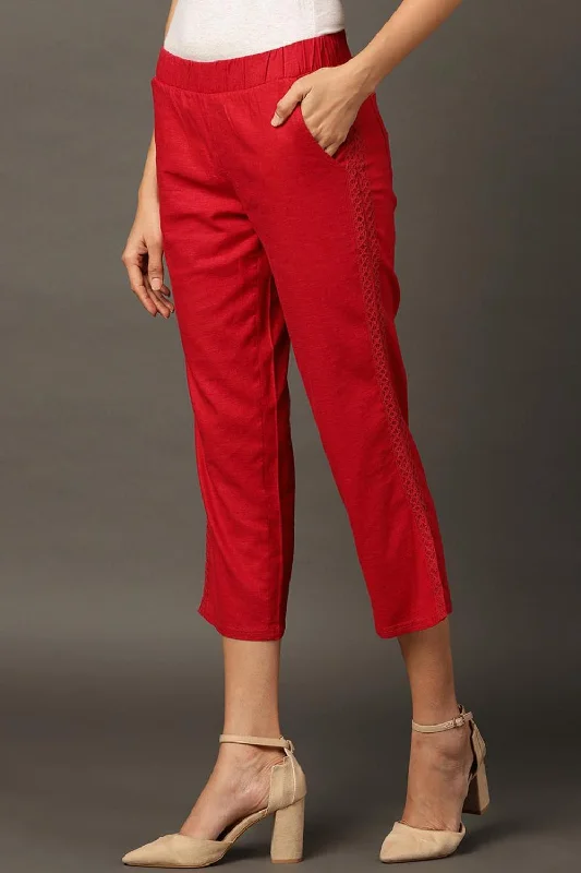 Red Regular Plain Designer Capri