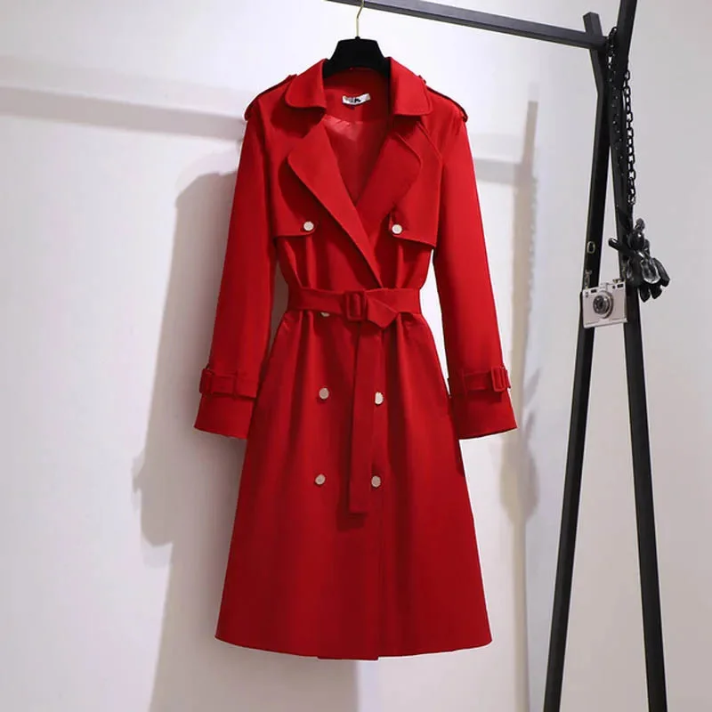 Women's Fashion Designer Collar Long Trench Coat Jackets (Plus Size)