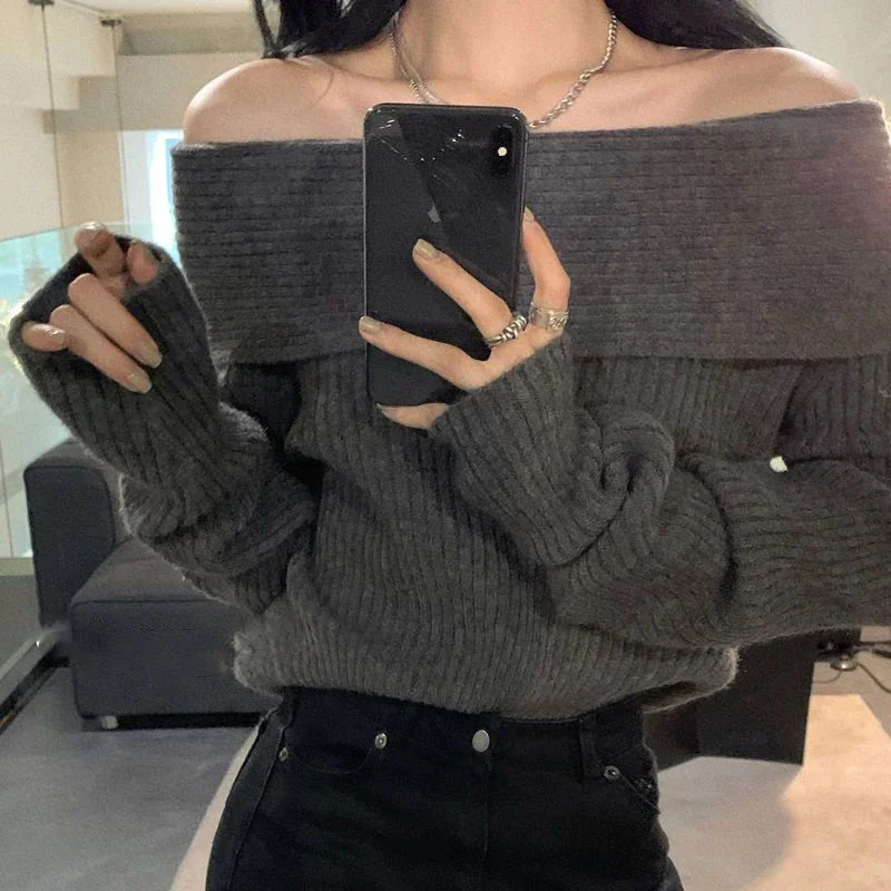 Women's Off Shoulders Knitted Tops Fashion Designer Cardigans