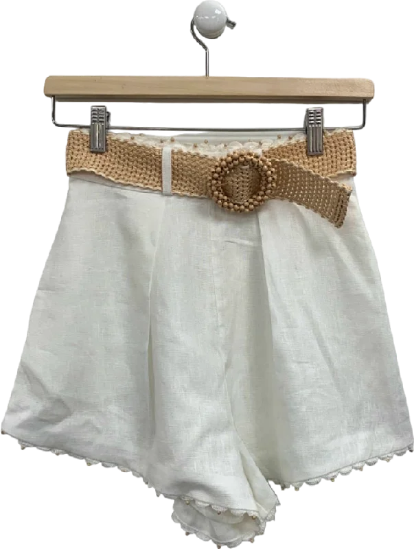 Zimmermann White Belted High-Waist Linen Shorts UK XS